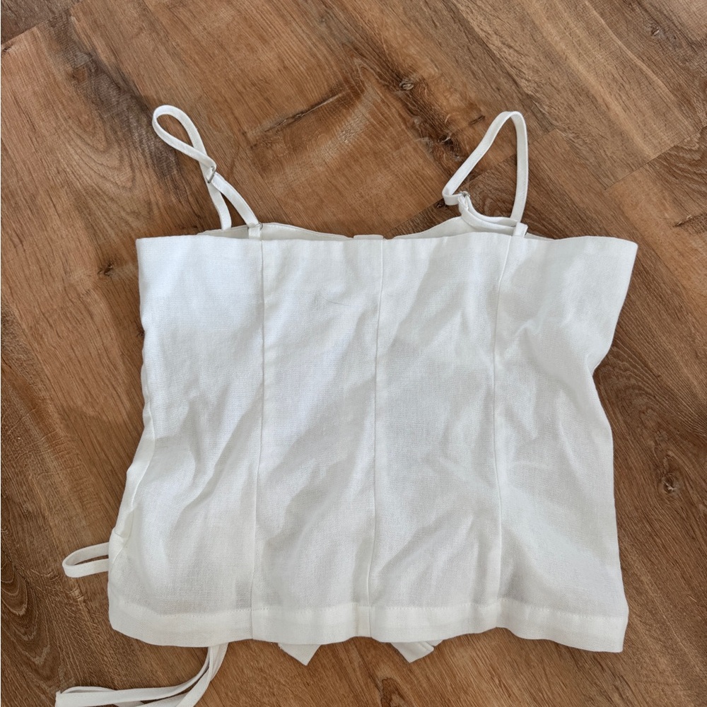 White Ruched Button-Front Spaghetti Strap Top - Picture 2 of 3